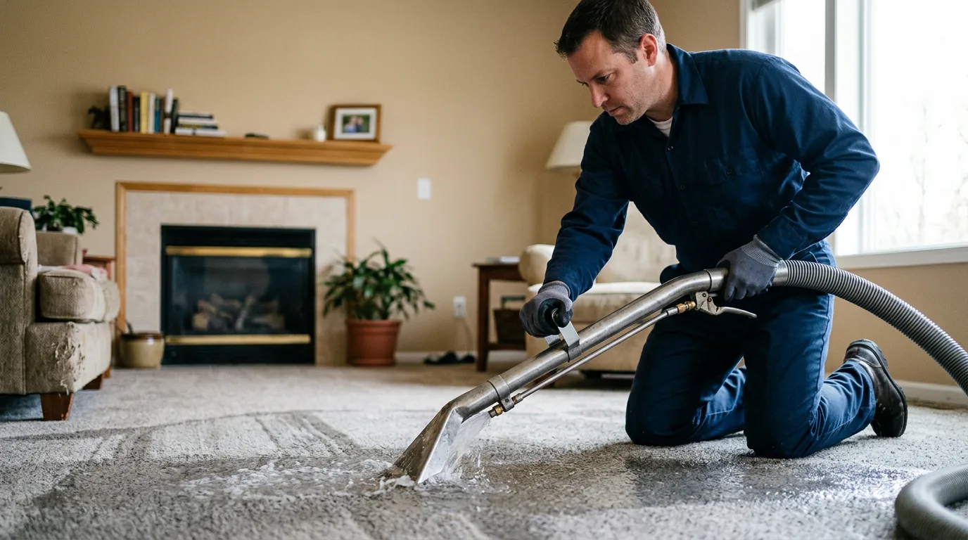 Water damage restoration technician working near Guernsey, IA